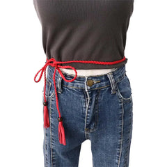 Waistbands Accessories Wooden Bead Thin Belts Bohemian Women Waist Chain Braided Tassel Belt Ethnic Style Belts Waist Rope