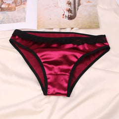 Women Underwear Luxury Comfortable Breathable Low Waist Lace Edge Soft Triangle Pants Silk Satin Underwear Knickers Briefs