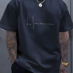 Men's summer pure cotton fashionable casual sports loose trend balance letter print round neck short sleeved T-shirt top