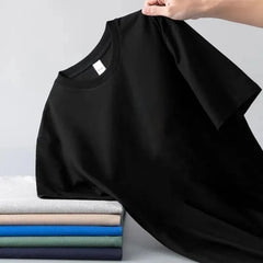 Spring Summer New Polyester Simple Casual Short Sleeve T-shirts For Men Clothing Solid Color Loose Streetwear