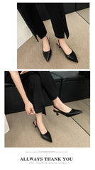 Fashion Female Shoes 2025 New Women's Pumps Solid Color Simple Mid Heel Shoes Sexy Pointed Toe Slingback Elegant Dress Shoes