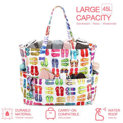 Beach Tote Bag Women Foldable Travel Bag with Anti-Sand Pocket Lightweight Storage Bag for Gym/Shopping Packable in Carry-On