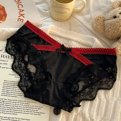 תחתוני תחרה צרפתית כותנה טהורה סאטן במפשעה סקסית משולש תחתוני נשים הלבשה תחתונה נוחה לנשימה תחתוני נשים