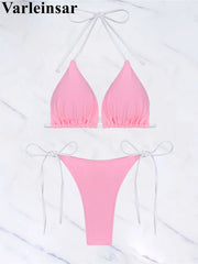 S - XL Sexy Halter Strappy High Cut Bikini Women Swimwear Female Swimsuit Two-pieces Bikini set Bather Bathing Suit Swim V6244