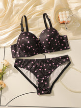 Women's sexy lingerie set with small floral patterns steel rims gathered push ups shoulder straps adjustable lingerie set A2169