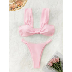 Sexy Two Piece Micro Bikini Women Swimsuit Fashion Solid Pleated Elastic Waist Push Up Bikini New Bathing Suit Beachwear Biquini