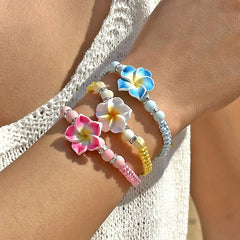 צמידי הוואי לנשים בוהמי ארוג פרח טרופי צמידי פרחים בעבודת יד צמה קיץ חוף בנות תכשיטי אביזרים