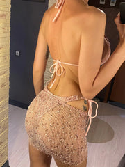 3PCS With Hollow Out Skirt Halter Bikini Female Swimsuit Women Swimwear Three-pieces Bikini set Bather Bathing Suit Swim V6451