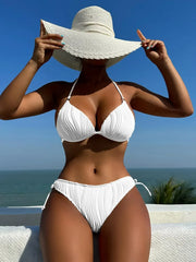 Sexy Bikini 2025 Women White Black Lace Up Backless Padded Micro Swimsuit Push Up Beach Bathing Suit Tie Side Thong Swimwear