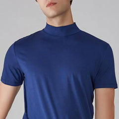 Men Half High Collar Slim Fit T-shirt Summer Casual Short Sleeve Solid Color Elastic Thin Pullover Tee Shirt Half Turtleneck Top