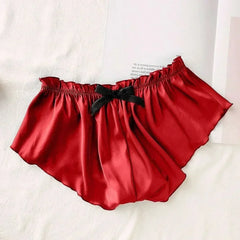 Hot Sale Fashion Women Silk Satin Solid Lingerie Pajamas Bottom Underwear Underpants Shorts Brief Solid Color Bow Underpants