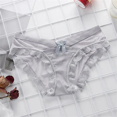 Ultra-thin Women's Underwear Sexy Lace Panties Women's Summer Pure Cotton Briefs Non-marking Mesh Low Waist Large Size Girl Bow