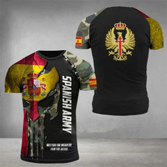 Summer New Men's T-shirt 3D Printed T-shirt Camouflage Army Spanish Flag O-neck Oversized Outdoor Casual Short Sleeved Top