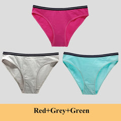 תחתוני נשים תחתוני כותנה מותן נמוכים מוצקים חמודים קשת רכים לנשימה 3 יח'\חבילה