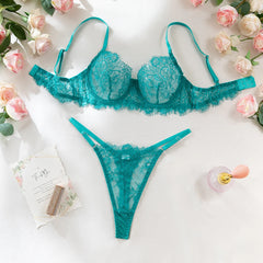 Erotic Lingerie Bra and Panties Set Basic Sexy Sheer Lace Eyelash Unline One Layer Lace Lingerie Women Underwear Intimate