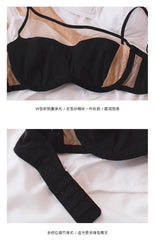 Lingerie women's thin section of mesh gauze bustier bra sexy underwear set new black white ladies bralette and panty suit