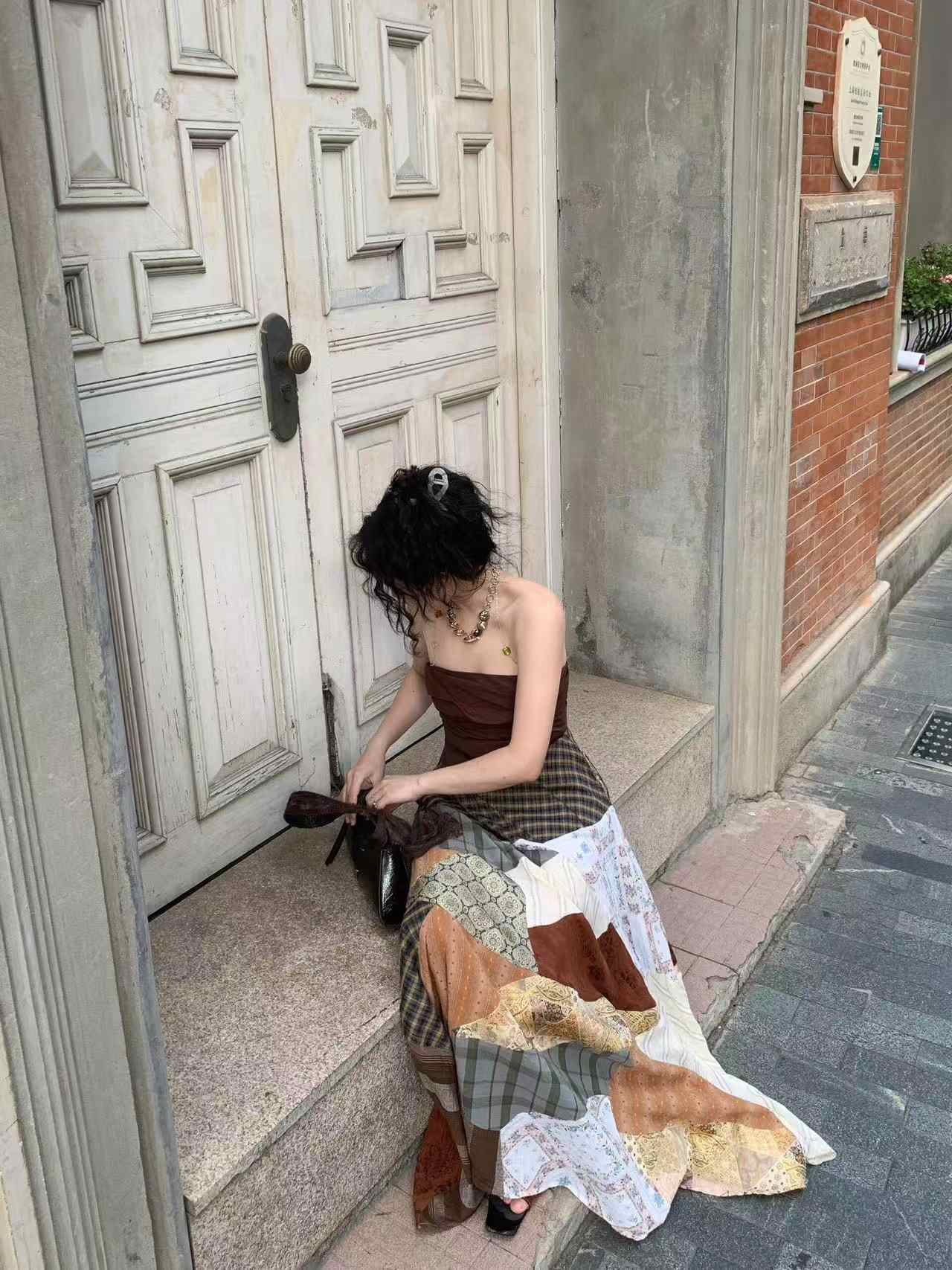 Women's Skirt Vacation Style Artistic Stitching Long Wild Skirt - kinko