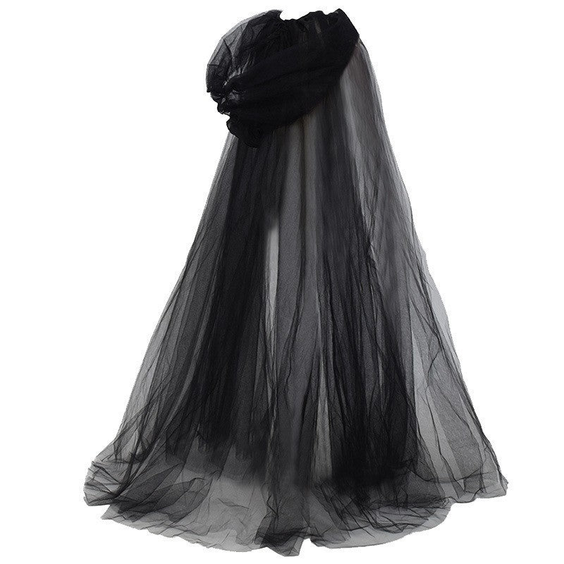 Halloween Ghost Hooded Cloak Death Witch Mesh Cloak Ball Performance Costume - kinko