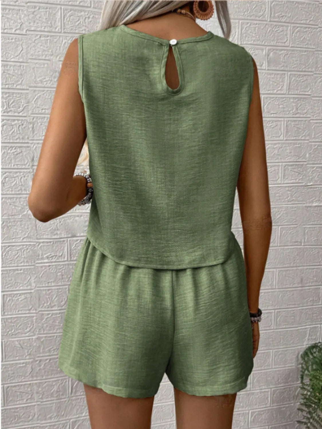 Round Neck Sleeveless Top and Shorts Set - kinko