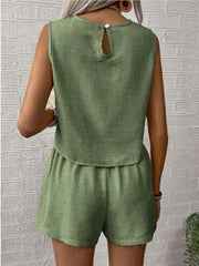 Round Neck Sleeveless Top and Shorts Set - kinko