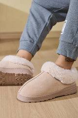 Faux Fur Round Toe Platform Slippers - kinko
