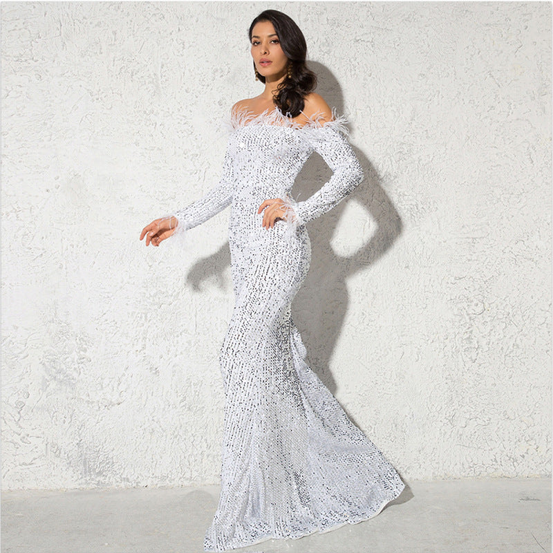Off-the-shoulder Fishtail Party Formal Dress - kinko