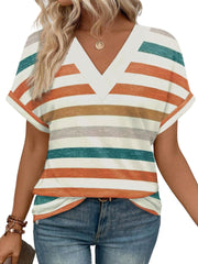 Women's Casual Round Neck Striped T-shirt Top - kinko