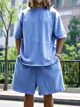 Men's Full Size Round Neck Short Sleeve Top and Shorts Set Plus Size - kinko