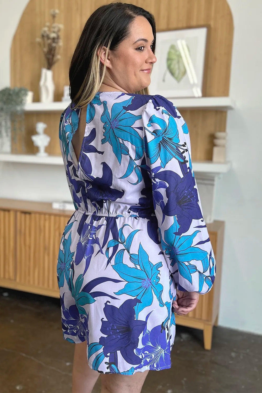Double Take Full Size Floral Long Sleeve Romper with Pockets - kinko