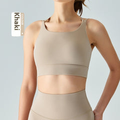 Spaghetti Strap One-piece Fixed Cup Sports Underwear Medium Strength Beauty Back Strap - kinko