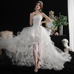 Short Front And Back Length Small Trailing Wedding Dress - kinko