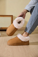 Faux Fur Round Toe Platform Slippers - kinko