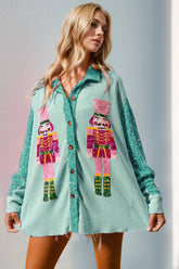 Double Take Sequin Nutcracker Button Up Shirt - kinko