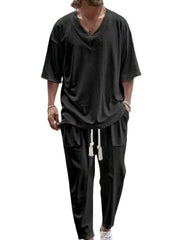 Men's V-Neck Half Sleeve Top and Pants Set - kinko