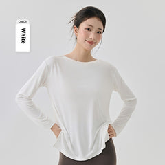 Modal Sports Blouse Women's Long Sleeve Slit On Both Sides Loose Breathable - kinko