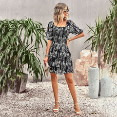 French Square Collar Cake Fashion Vacation Fashion Vacation Holiday Short Dress - kinko