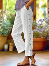 Full Size Side Decor Button Casual Wide Leg Pants Plus Size - kinko