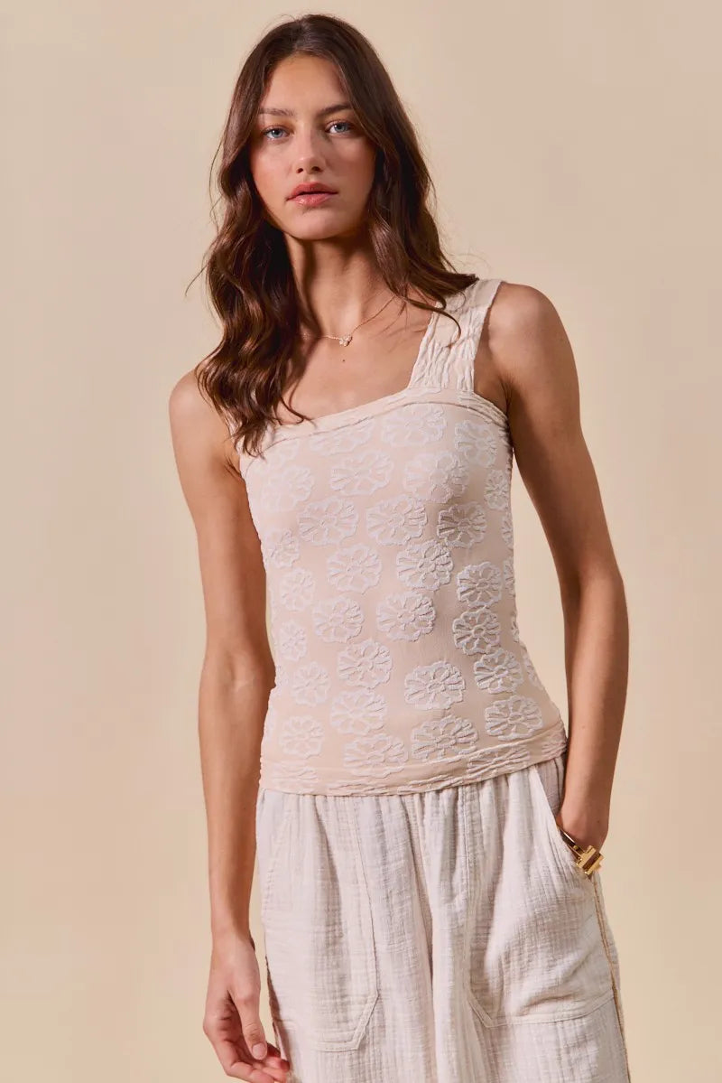 SO ME Two Tone Floral Seamless Tank Top - kinko