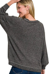 Zenana Brushed Hacci Hi-low Round Neck Knit Top - kinko