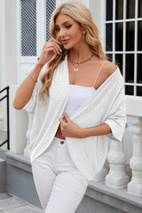 Eyelet Open Front Half Sleeve Cardigan - kinko