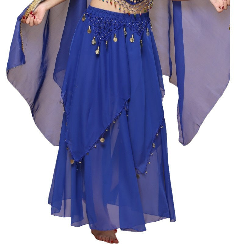 Belly Dance Hanging Coin Skirt Chiffon Big Hem Dress - kinko