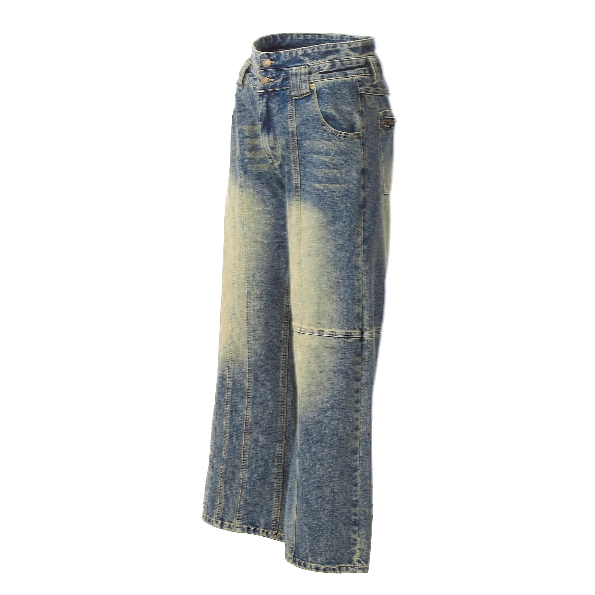 Retro Worn Looking Washed-out Jeans Deconstructed Stitching Design Loose All-match - kinko