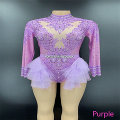 Dance Sexy Shiny Rhinestone Mesh Jumpsuit Stage Performance Costume Women - kinko