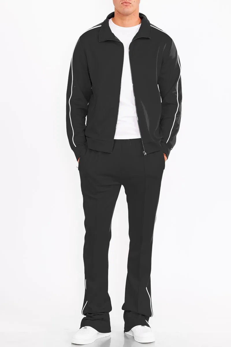 WEIV Men's Zip Up Jacket and Flared Pants Set - kinko