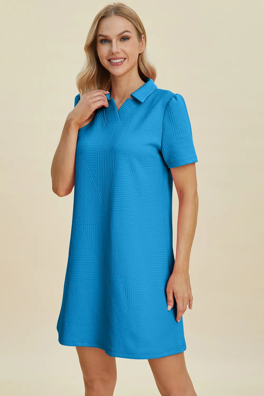 Double Take Full Size Texture Short Sleeve Dress - kinko