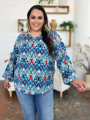 Double Take Full Size Printed Balloon Sleeve Blouse - kinko