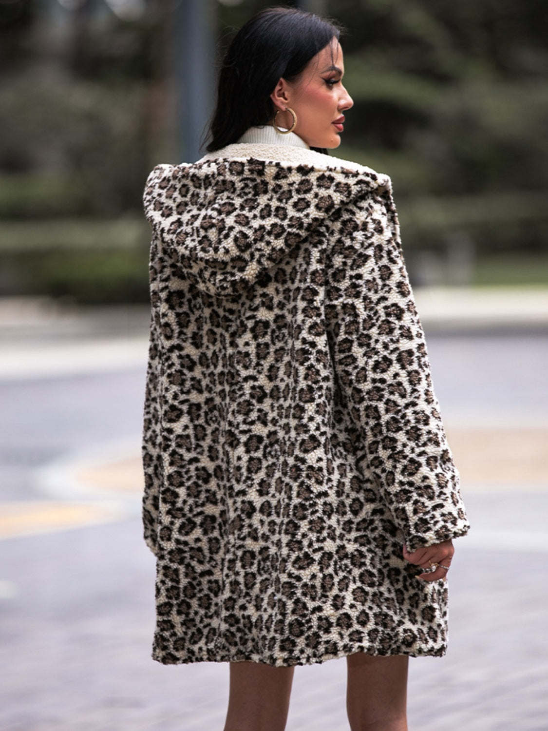 Shiny Leopard Print Hooded Teddy Coat - kinko