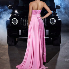 Velvet Sequined Cinched Waist Slim-fit Tube Top Banquet Dress - kinko