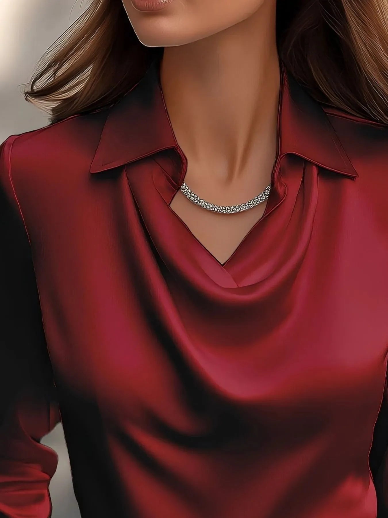 Full Size Collared Neck Long Sleeve Blouse Plus Size - kinko