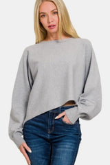 Zenana Asymmetric Hem Long Sleeve Sweater - kinko